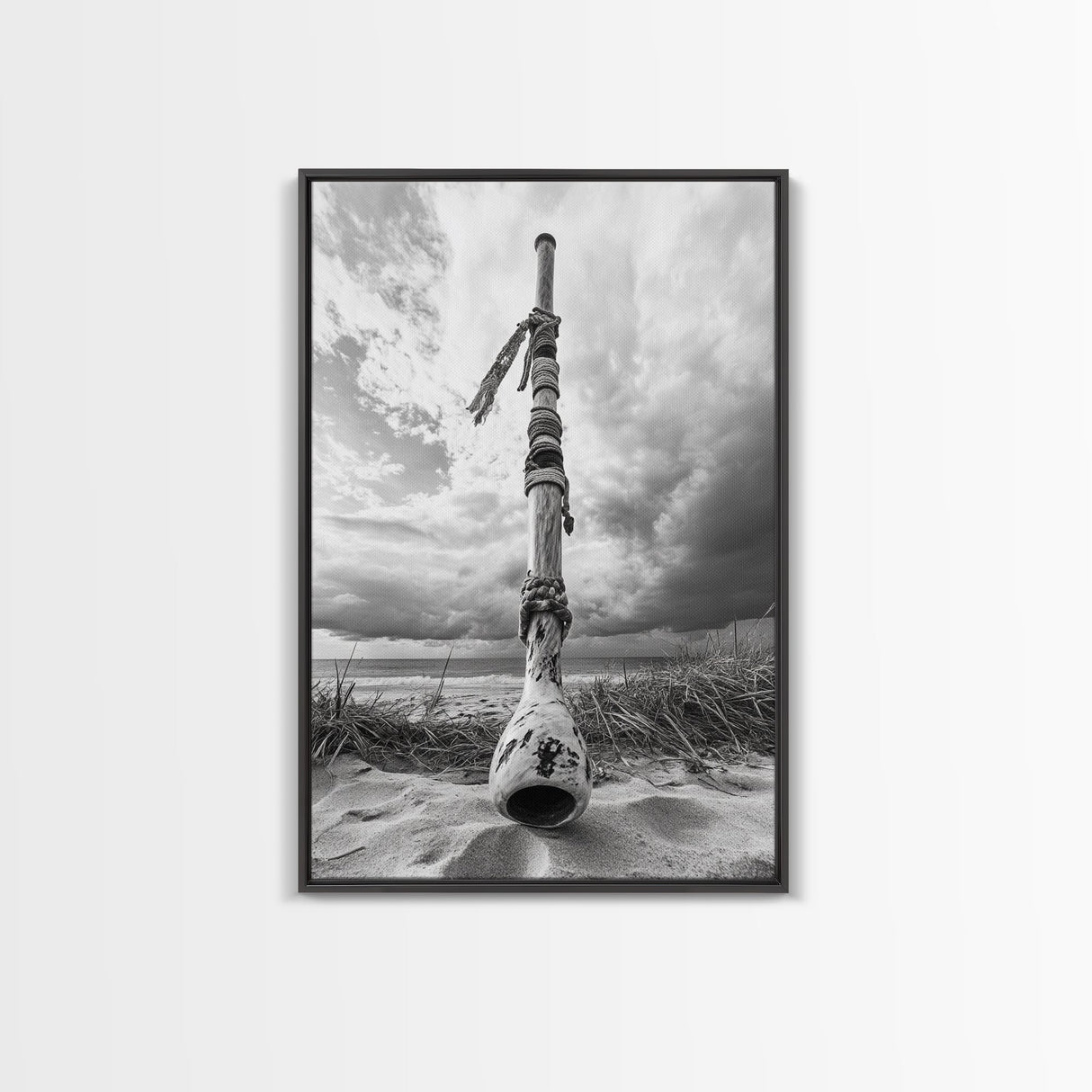 Coastal Totem, Beach Symbol, Stormy Horizon, Framed Canvas Print, nautical art, entryway decor, tribal coastal artwork, Modern Loft Decor
