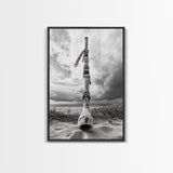 Coastal Totem, Beach Symbol, Stormy Horizon, Framed Canvas Print, nautical art, entryway decor, tribal coastal artwork, Modern Loft Decor