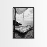 Seaside Nap, Minimal Daybed, Coastal Shade, Serene Moment, Canvas Print, Beach Bedroom Decor, Boho Seaside Art, Coastal Wall Style