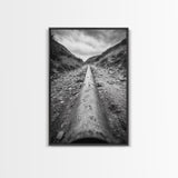 Industrial Line, Utility Pipe, Grunge Road, Canvas Print, Black White Photography, Modern Loft Decor, Urban Wall Art, Minimalist Style
