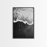 Wave Edge, Cracked Earth, Tide Meets Stone, Nature Contrast, Canvas Print, Abstract Ocean Art, Minimalist Wall Decor, Bathroom Artwork