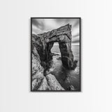 Sea Arch, Coastal Rock, Ocean Cliffside, Canvas Print, Dramatic Nature Wall Art, Living Room or Office Decor, Black White Seascape