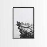 Weathered Cliffside, Coastal Rock, Modern Minimalism, Nature Decor, Framed Canvas Print, Neutral Tones, Office Wall Art, Beachy Aesthetic