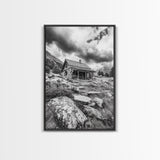 Rustic Cabin, Mountain Hideaway, Stormy Sky, Nature Lodge Decor, Framed Canvas Print, Autumn Vibes, Cozy Wall Art, Rustic Home Style