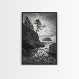 Seastack View, Dramatic Cliff, Ocean Rock Formations, Coastal Drama, Framed Canvas Print, Living Room Wall Art, Natural Scenic Decor