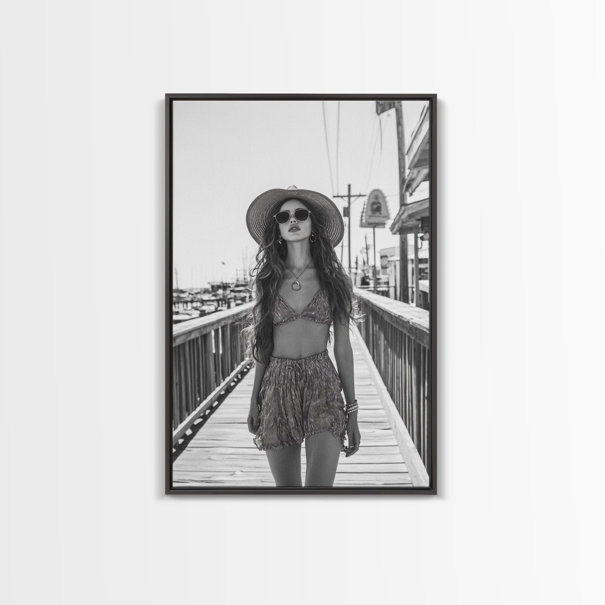 Pier Walk, Summer Fashion, Coastal Vibes, Chic Girl, Canvas Print, Fashion Wall Art, Modern Decor, Teen Room Artwork, Stylish Aesthetic