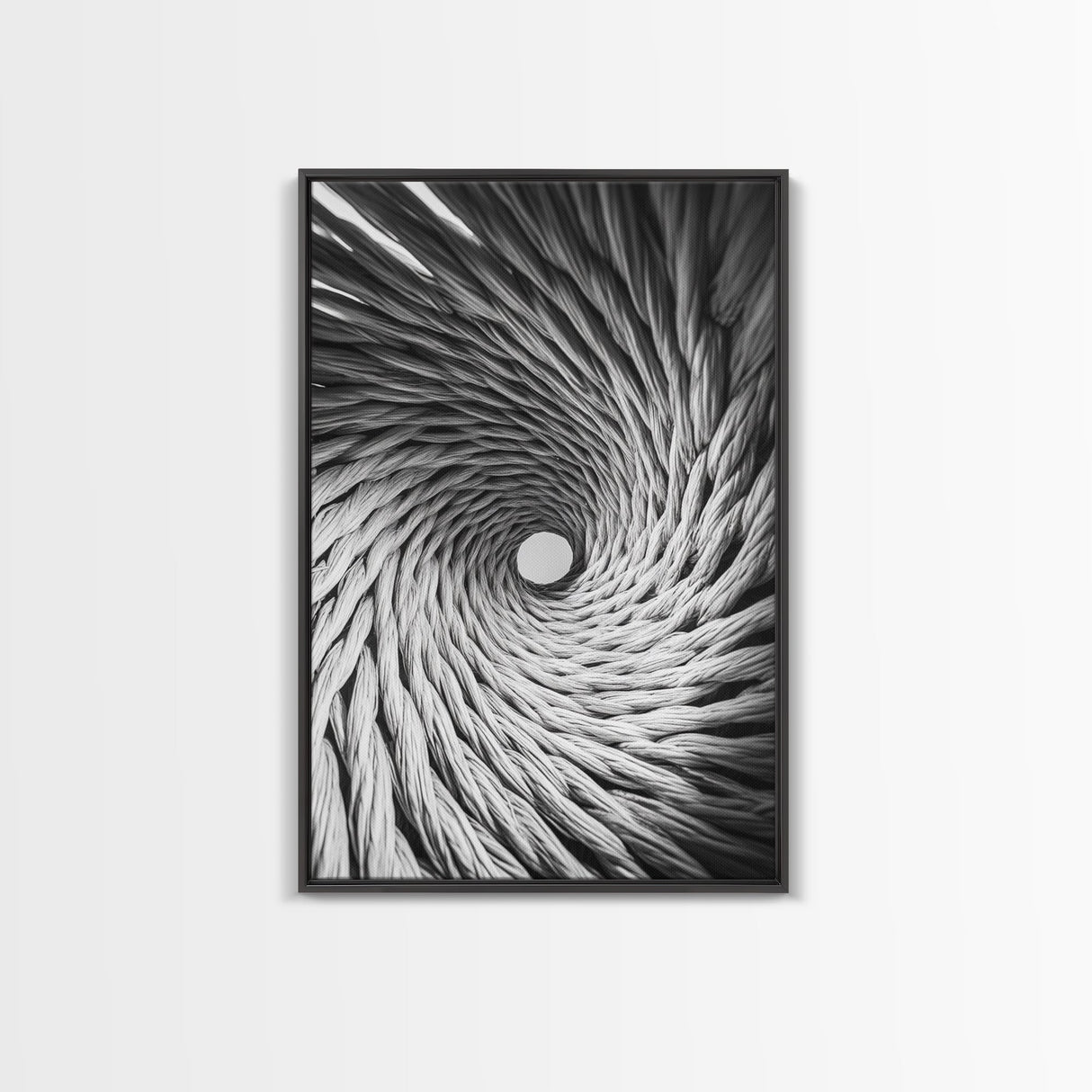 Twisted Rope Spiral, Abstract Fiber Art, Monochrome Texture, Modern Canvas Print, Minimalist Office or Contemporary Wall Decor
