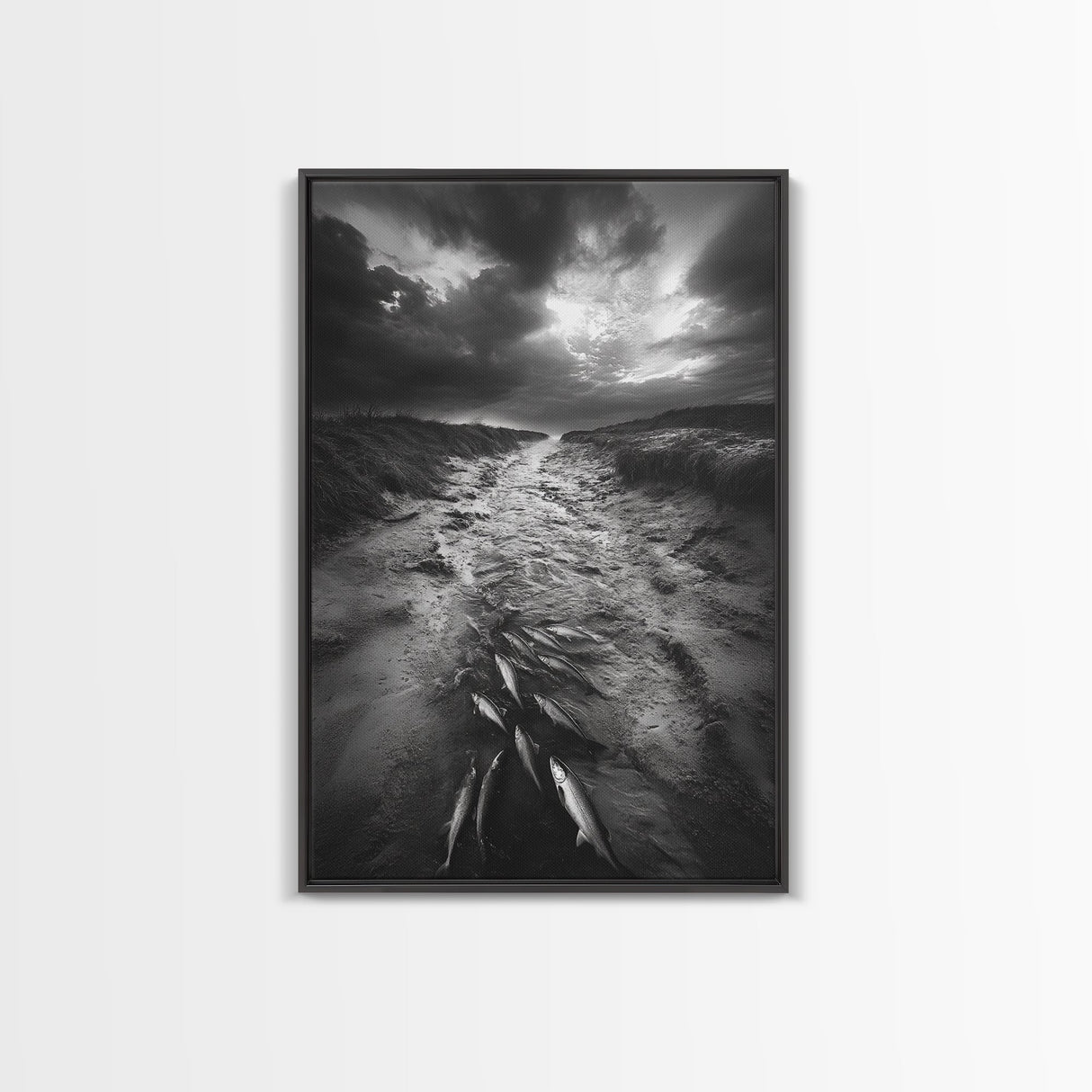 Fish Migration, Dramatic Sky, Moody Landscape, Framed Canvas Print, Dark Nature Art, Rustic Cabin Decor, Fall Wall Art, Nature Drama