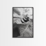 Sand Boat, Beach Sculpture, Dramatic Clouds, Textured Art, Framed Canvas Print, nautical wall art, coastal boho decor, modern beach print