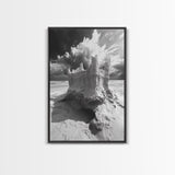 Sand Castle, Beach Fantasy, Dramatic Sky, Coastal Fortress, Framed Canvas Print, whimsical decor, kids room wall art, fairytale beach scene