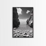 Rocky Cove, Serene Sea, Coastal Escape, Crystal Water, Canvas Print, bathroom ocean art, coastal minimalist decor, tranquil seascape gift