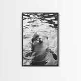 Dolphin Smile, Ocean Friend, Water Reflections, Gentle Waves, Framed Canvas Print, Kids Bathroom Art, Marine Life Decor, Playroom Artwork