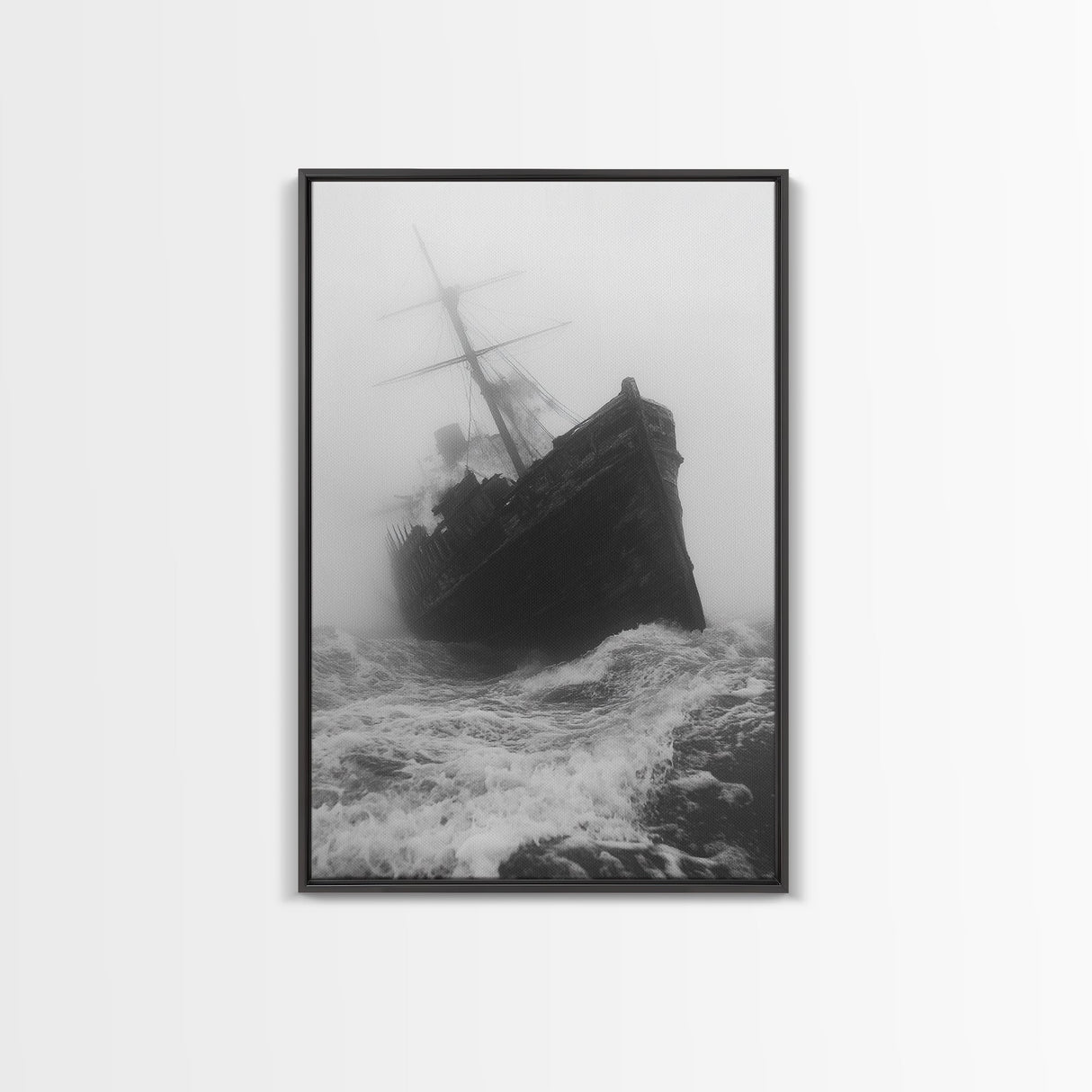 Haunted Ship, Foggy Sea, Maritime Ghost, Canvas Print, Nautical Wall Art, Pirate Ship Aesthetic, Halloween or Fall Home Decor