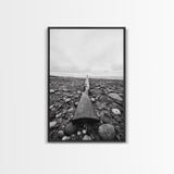 Rifle on Pebbles, Rustic Coastal, Survivalist Aesthetic, Canvas Print, Cabin Wall Art, Masculine Decor, Nature Minimalist Style