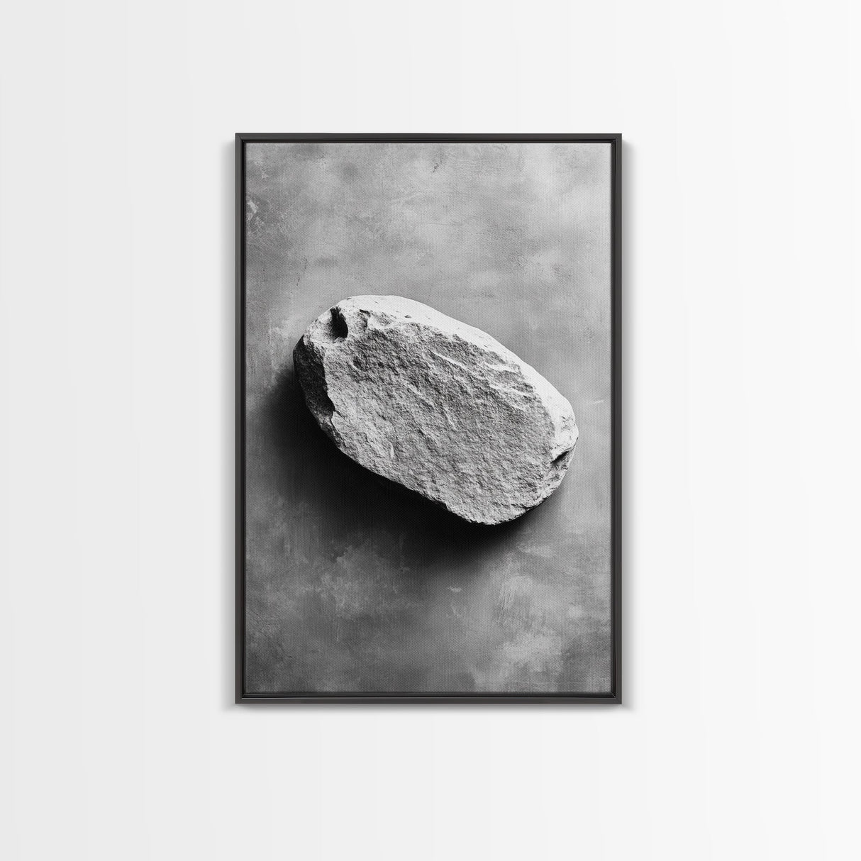 Primitive Rock, Shadow Texture, Minimal Earth Tone, Framed Canvas Print, Zen Wall Art, Office Decor, Neutral Modern Aesthetic