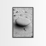 Smooth Beach Stone, Minimalist Sand Texture, Natural Balance, Canvas Print, Spa Room Wall Art, Calm Earthy Interior Style