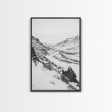 Snowy Canyon, Winter Valley, Frozen Landscape, Framed Canvas Print, Minimalist Wall Art, Neutral Living Room or Office Decor