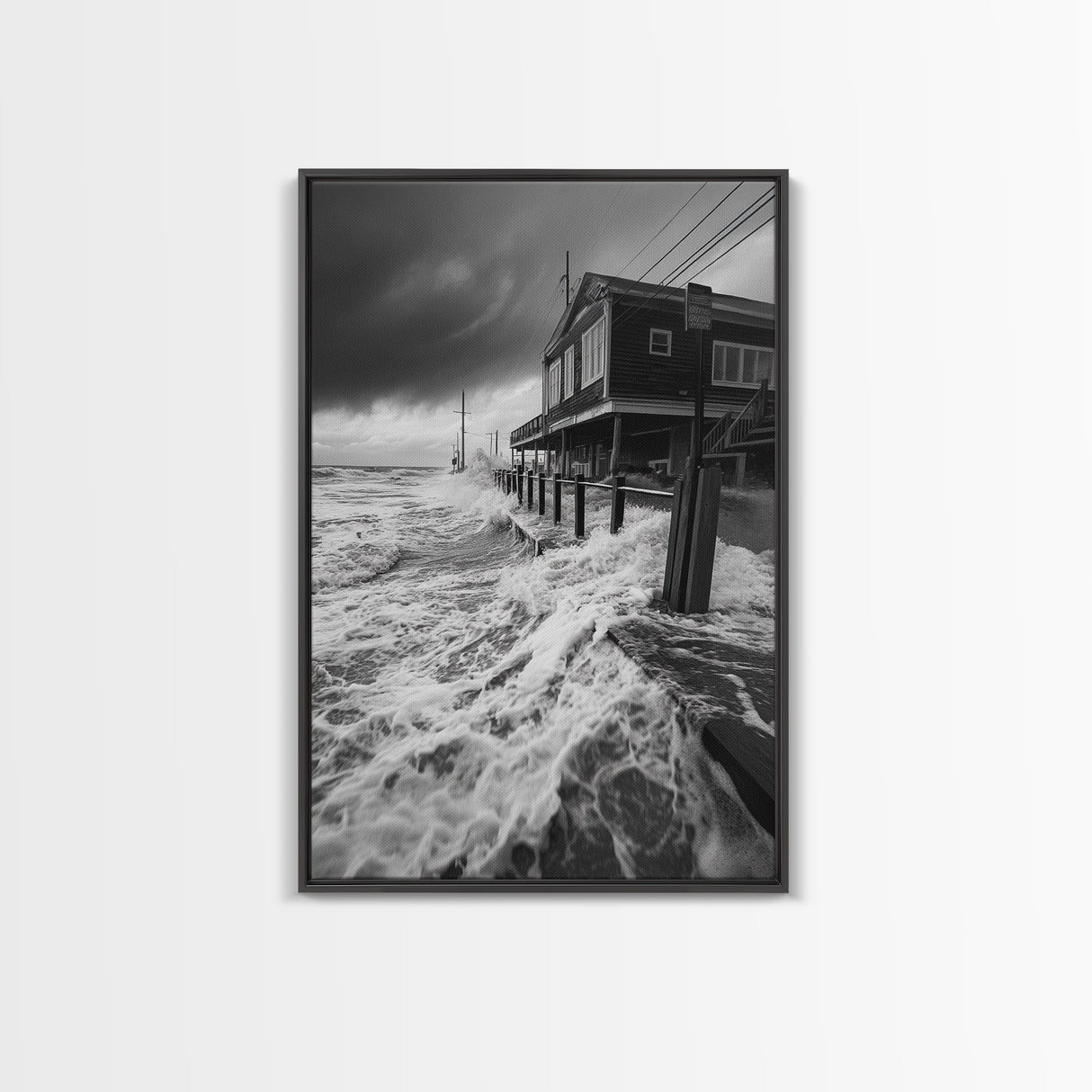 Stormy Coastline, Ocean Waves, Seaside House, Canvas Print, Coastal Wall Art, Beach House Decor, Nautical Photography, Moody Art
