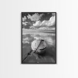 Washed buoy shore, coastal solitude, beach reflections, nautical simplicity, Framed Canvas Print, guest room art, seaside rustic wall decor