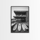 Surf Shack, Beach House, Modern Architecture, Coastal Lifestyle, Framed Canvas Print, Living Room Art, Nautical Wall Decor, Surf Wall Art