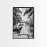 Tropical Dock, Island Escape, Palm Tree Beach, Secluded Lagoon, Canvas Print, Coastal Kitchen Art, Boho Tropical Wall Decor