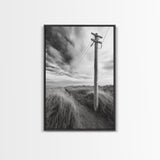 Coastal Path, Telephone Pole, Cloudy Sky, Minimal Nature Scene, Canvas Print, Entryway Wall Art, Rustic Landscape Photography Decor