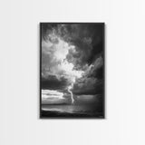 Lightning Strike Beach, Stormy Sky Photography, Dramatic Landscape, Office Wall Art, Nature Scene, Framed Canvas Print, Bold Wall Decor