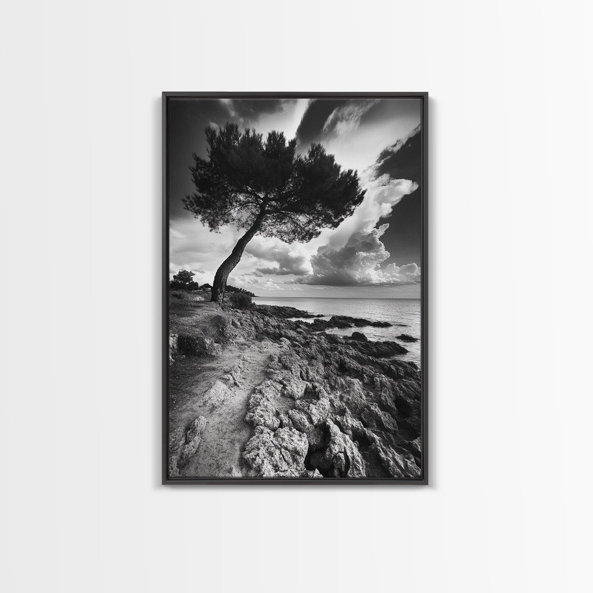 Wind Bent Tree, Coastal Cliff, Solitary Beauty, Canvas Print, Nature Photography Wall Art, Minimalist Earthy Decor, Moody Landscape