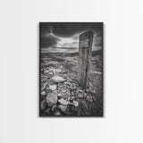 Weathered Exit, Symbolic Marker, Coastal Path, Canvas Print, Rustic Wall Art, Moody Landscape Decor, Entryway Statement Piece