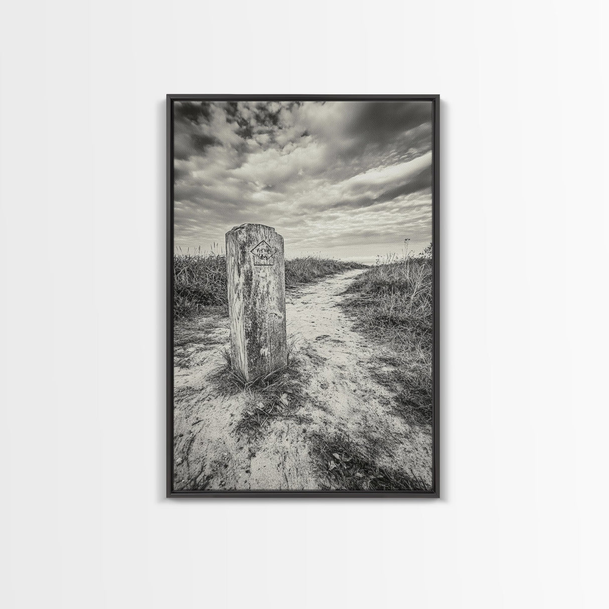 Hiking Marker, Trail Symbol, Windswept Grass, Framed Canvas Print, Outdoor Adventure Wall Art, Nature Lover Gift, Cabin Decor