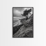 Lone Tree, Ocean Bluff, Windy Coastline, Canvas Print, Coastal Landscape Wall Art, Moody Nature Decor, Minimalist Vibe, Coastal Wall Art