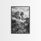 Volcanic Eruption Smoke, Lava Rocks, Earth Energy, Fiery Terrain, Framed Canvas Print, Office Wall Art, Dramatic Nature Landscape