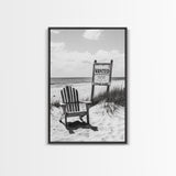 Wanted Poster, Beach Chair, Western Humor, Framed Canvas Print, Man Cave Decor, Coastal Country Style, Black and White Photography