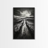 Muddy Terrain, Dramatic Sky, Natural Earth Art, Framed Canvas Print, Fall Decor, Landscape Photography, Moody Living Room Art