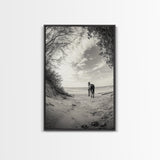 Horse on Shore, Ocean Path Scene, Wild Beauty, Serene Escape, Framed Canvas Print, Boho Wall Art, Bedroom or Entryway Decor