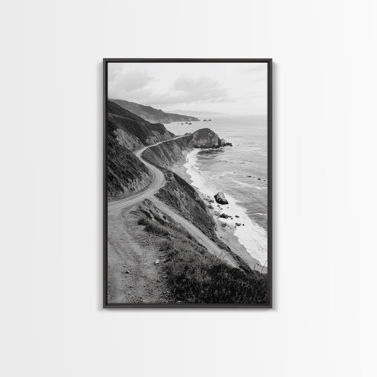 Winding Beach Road, Coastal Drive, Ocean Cliffs, Travel Landscape, Canvas Print, Office Wall Art, Fall Adventure Style, Neutral Coastal Decor