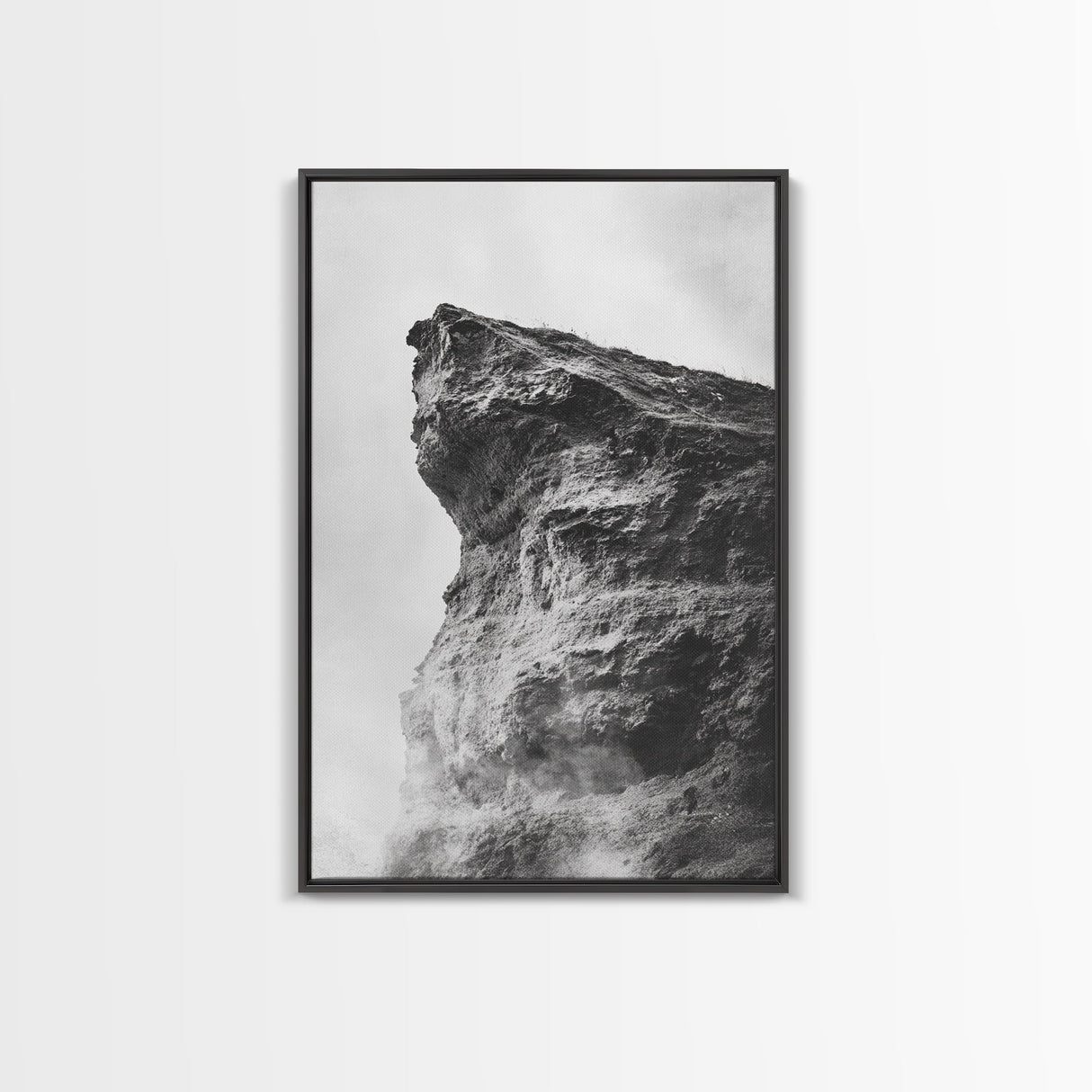Stone Cliff Form, Abstract Rock Shape, Moody Earth Scene, Nature Texture, Framed Canvas Print, Office Wall Art, Minimalist Mountain Decor