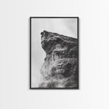 Stone Cliff Form, Abstract Rock Shape, Moody Earth Scene, Nature Texture, Framed Canvas Print, Office Wall Art, Minimalist Mountain Decor
