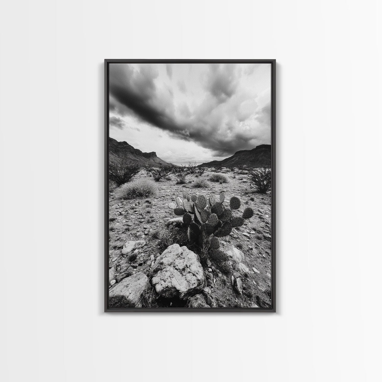 Desert Storm, Cactus Scene, Black White Art, Canvas Print, Southwest Wall Art, Earthy Tones Decor, Boho Style, Entryway Wall Accent