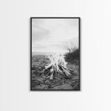Campfire, Beach, Smoke, Glow - Cozy outdoor scene with flickering flame, Canvas Print, perfect rustic cabin or camping decor, Autumn Wall Art