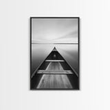 Canoe, Lake, Calm, Horizon - Minimalist lake paddle scene, Framed Canvas Print, peaceful home office art, Scandinavian decor, wilderness print