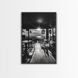 Ocean, Deck, Sunset, Rays - Golden hour beach bar shadows, Canvas Print, perfect dining room or kitchen wall art, rustic coastal decor