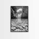 Clear Waterscape, Rocky Shoreline, Tropical Escape, Nature Photography, Framed Canvas Print, Beach House Coastal Wall Art