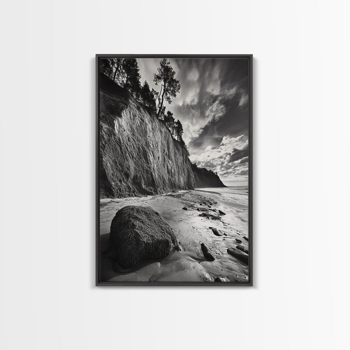 Cliffside Trees, Coastal Horizon, Rugged Seashore, Pacific Northwest Print, Framed Canvas Print, Fall Nature Wall Art, Den Decor