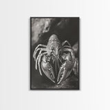 Lobster Close Up, Marine Life Art, Coastal Kitchen Decor, Monochrome Sea Animal, Framed Canvas Print, Ocean Wall Art, Nautical Print