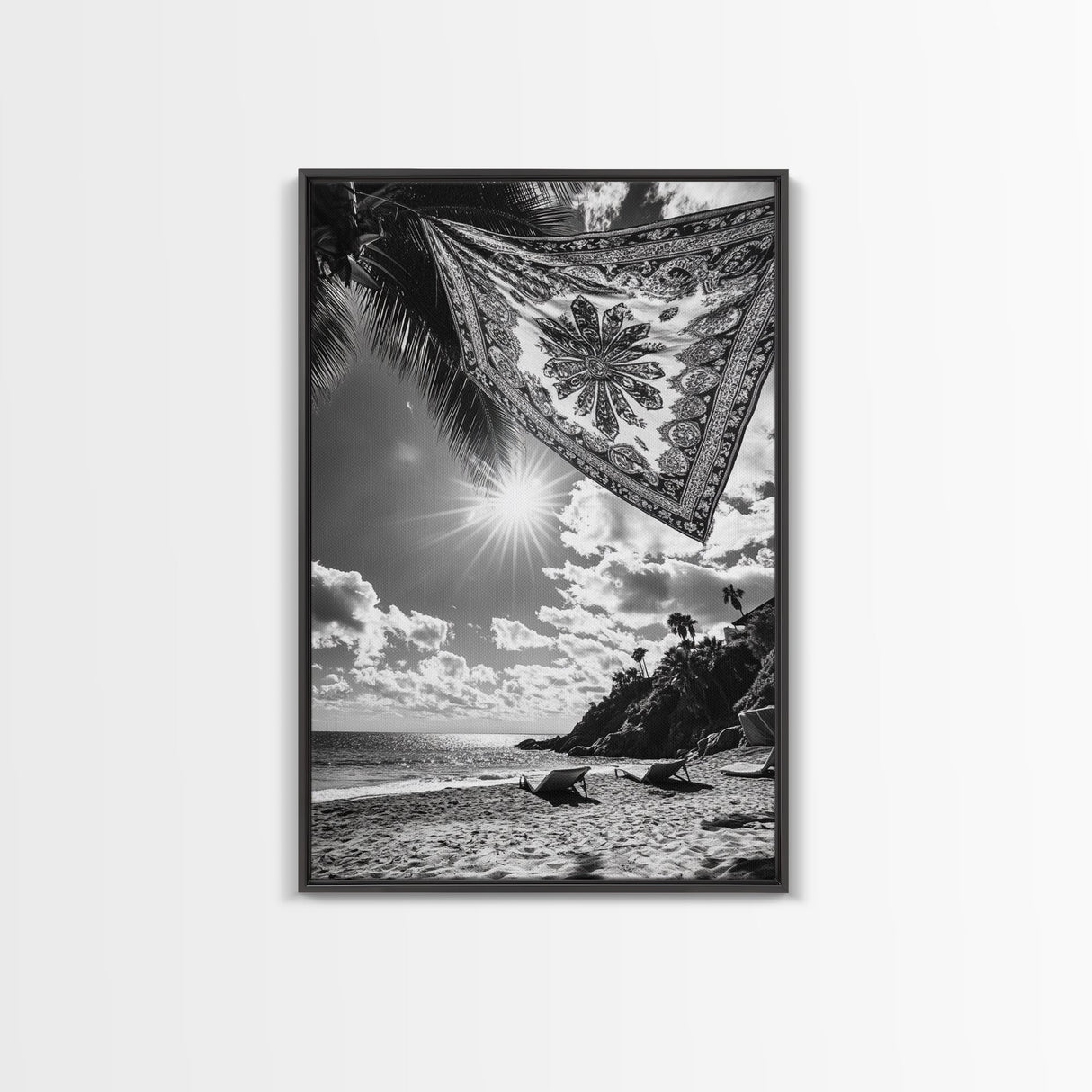 Sunlit Beach, Boho Tapestry, Relaxed Seaside, Canvas Print, Tropical Wall Art, Vacation Home Decor, Modern Boho Vibes, Beach House Wall Decor