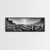 Coastal Driftwood Scene, Rugged Ocean Beach, Moody Nature Landscape, Framed Canvas Print, Rustic Wall Decor, Fall Coastal Photography