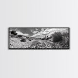 Desert Streambed Path, Dry River Landscape, Southwest Nature Print, Framed Canvas Print, Earthy Living Room Art, Modern Western Decor