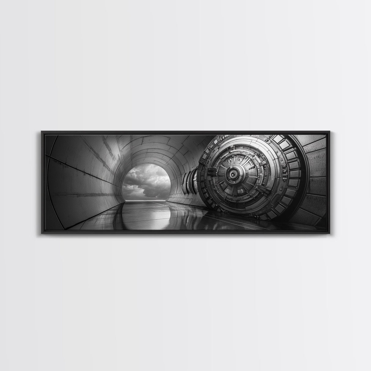 Vault Door, Sci-Fi Tunnel, Futuristic Entrance, Secure Chamber, Framed Canvas Print, Office Decor, Industrial Wall Art, Modern Cyberpunk Style
