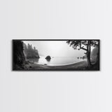 Misty Cove, Pacific Coast, Tranquil Shore, Canvas Print, Zen Nature Wall Art, Bathroom Decor, Moody Black and White Art
